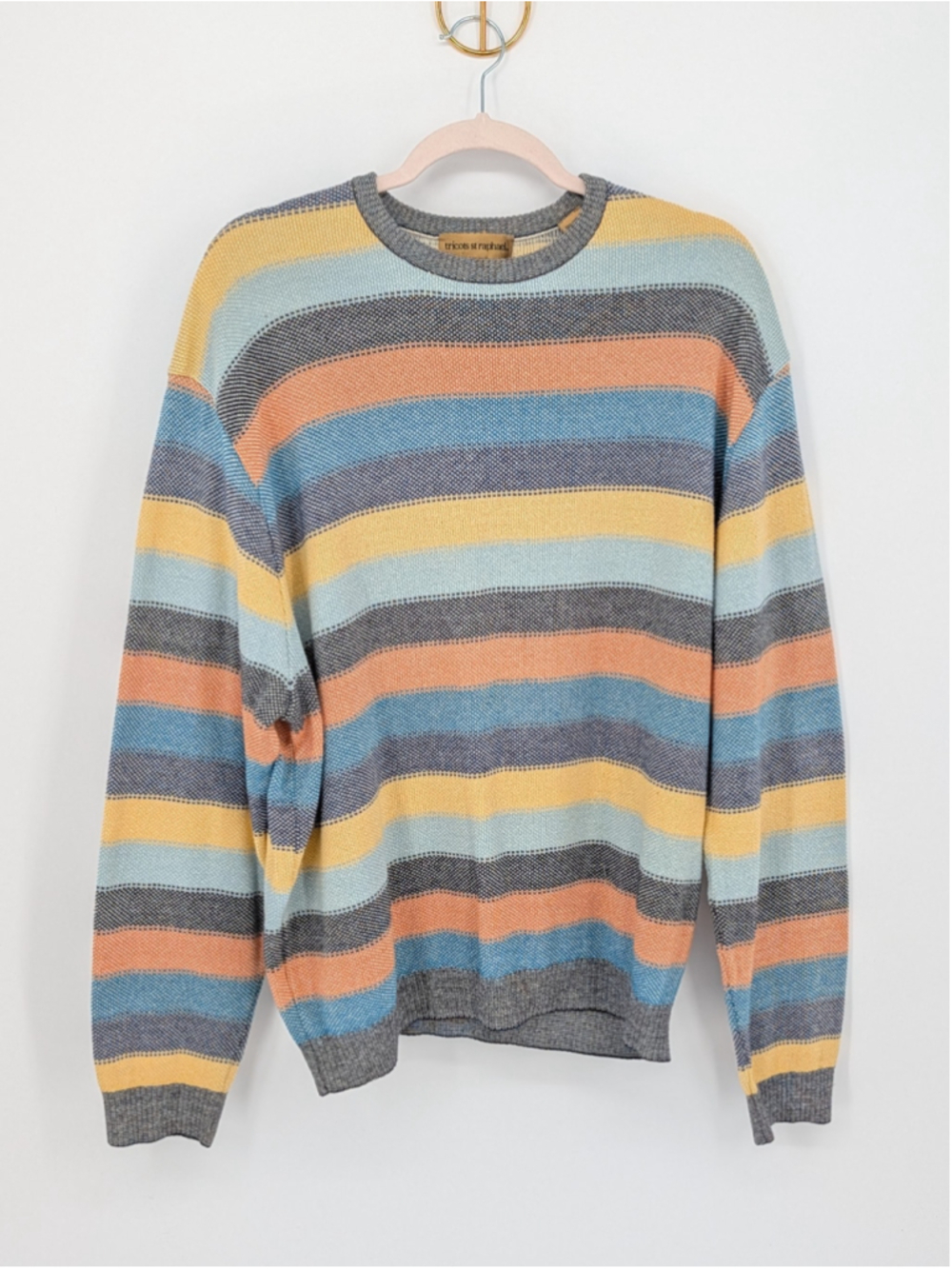 Vintage Tricots St Raphael Mens L Striped Cotton Sweater Peru 90s Grandpa